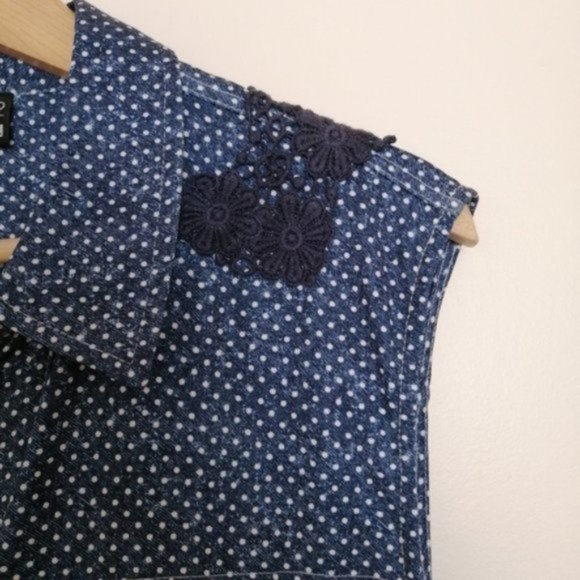 Tango Mango Blue and White Polka Dot with Floral Lace Back Midi Dress - Picture 6 of 17